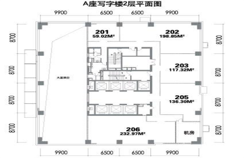 平面图A座写字楼2层1